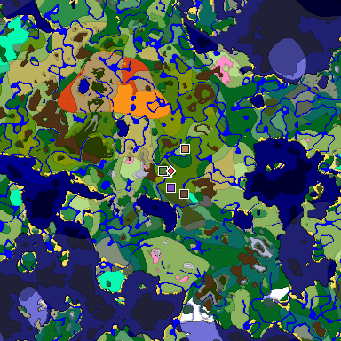 Predicted biome map of Java 1.20 seed 1920848625161982120 around estimated spawn