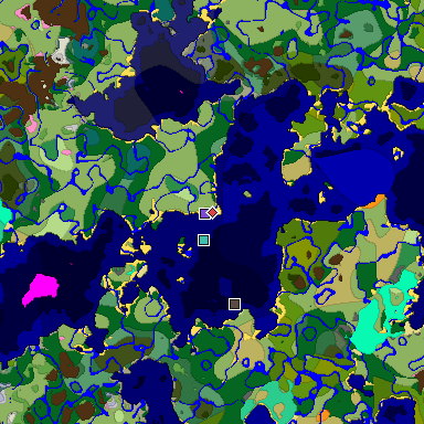 Predicted biome map of Java 1.20 seed -1399643094821590709 around estimated spawn