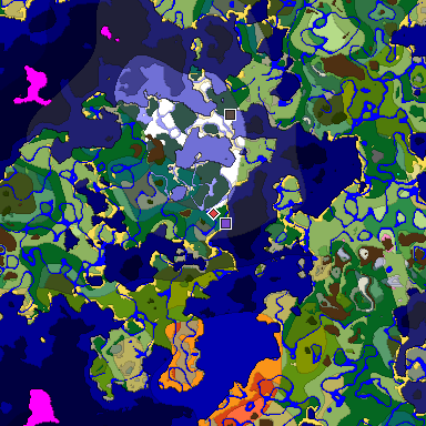 Predicted biome map of Java 1.20 seed -5361937568372036523 around estimated spawn