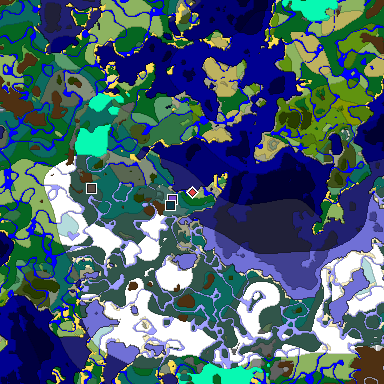 Predicted biome map of Java 1.20 seed -5925642677360051572 around estimated spawn