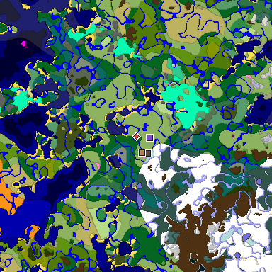 Predicted biome map of Java 1.20 seed 8270944827548553677 around estimated spawn