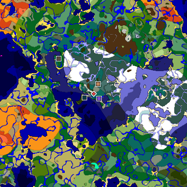 Predicted biome map of Java 1.20 seed 2460338419626347413 around estimated spawn