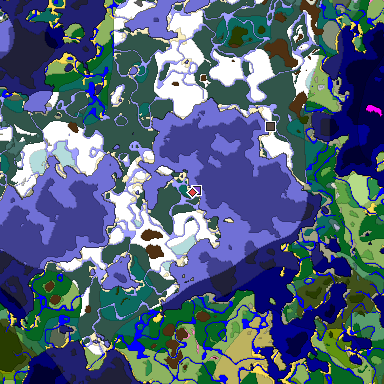 Predicted biome map of Java 1.20 seed 7277679105461621035 around estimated spawn