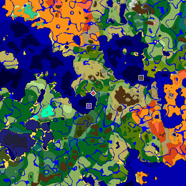 Predicted biome map of Java 1.20 seed 3258256165406947857 around estimated spawn