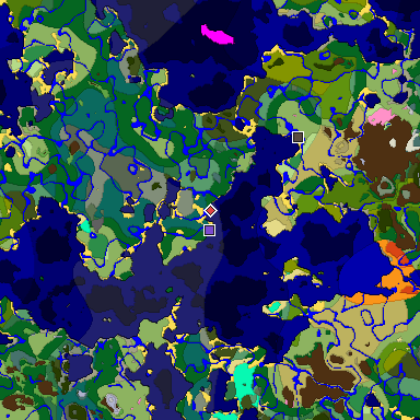 Predicted biome map of Java 1.20 seed -3678886121721879591 around estimated spawn
