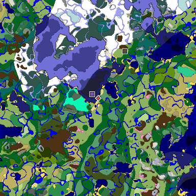 Predicted biome map of Java 1.20 seed 3574183885580361420 around estimated spawn