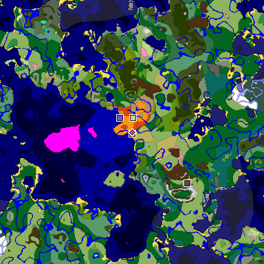Predicted biome map of Java 1.20 seed -4383527914450655377 around estimated spawn
