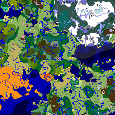 Predicted biome map of Java 1.20 seed -5120143616088595479 around estimated spawn