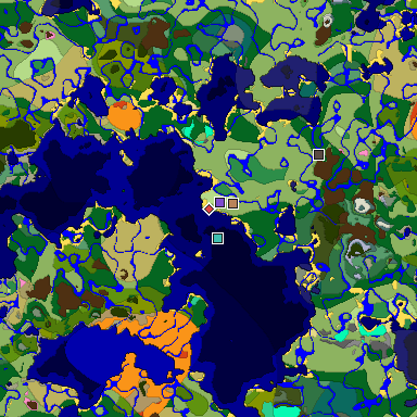 Predicted biome map of Java 1.20 seed 8416875684440423827 around estimated spawn