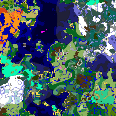 Predicted biome map of Java 1.20 seed 610774711787347494 around estimated spawn