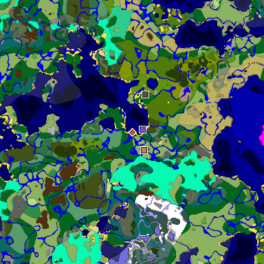 Predicted biome map of Java 1.20 seed -9086168771551330094 around estimated spawn