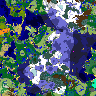 Predicted biome map of Java 1.20 seed -7144270144155252291 around estimated spawn