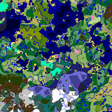 Predicted biome map of Java 1.20 seed -4883214058276358275 around estimated spawn