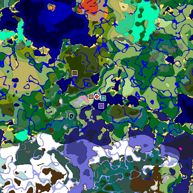 Predicted biome map of Java 1.20 seed -6224744796259979692 around estimated spawn