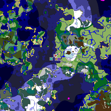 Predicted biome map of Java 1.20 seed -3113973316660603690 around estimated spawn