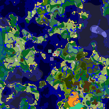 Predicted biome map of Java 1.20 seed 7360659545556592795 around estimated spawn