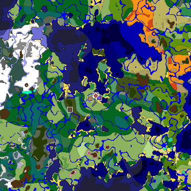 Predicted biome map of Java 1.20 seed -7625095839451339040 around estimated spawn