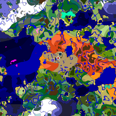 Predicted biome map of Java 1.20 seed -6068666230179550606 around estimated spawn