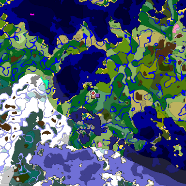 Predicted biome map of Java 1.20 seed 1833099054300049129 around estimated spawn