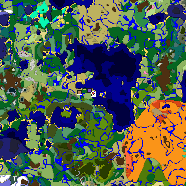Predicted biome map of Java 1.20 seed 1909515389077697967 around estimated spawn