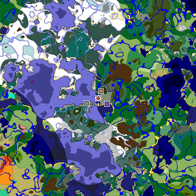 Predicted biome map of Java 1.20 seed -9086582217896854765 around estimated spawn