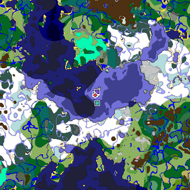 Predicted biome map of Java 1.20 seed -450200472175920751 around estimated spawn