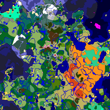 Predicted biome map of Java 1.20 seed 9125489773907572176 around estimated spawn