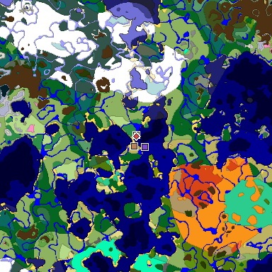 Predicted biome map of Java 1.20 seed -4117878791640076719 around estimated spawn