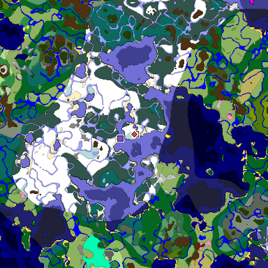 Predicted biome map of Java 1.20 seed -1750374581812071079 around estimated spawn