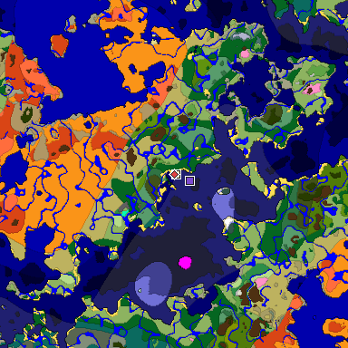 Predicted biome map of Java 1.20 seed -8608384052095906065 around estimated spawn