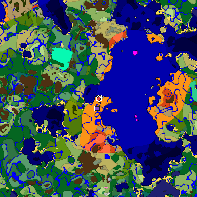 Predicted biome map of Java 1.20 seed -5787157102772816060 around estimated spawn