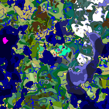 Predicted biome map of Java 1.20 seed -7618878834087014342 around estimated spawn