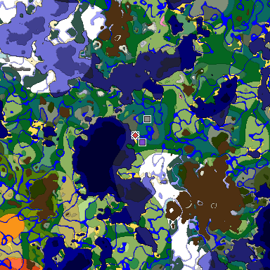 Predicted biome map of Java 1.20 seed 74984195296060215 around estimated spawn