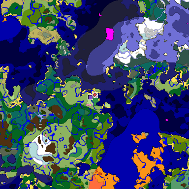 Predicted biome map of Java 1.20 seed 1714012036134103903 around estimated spawn