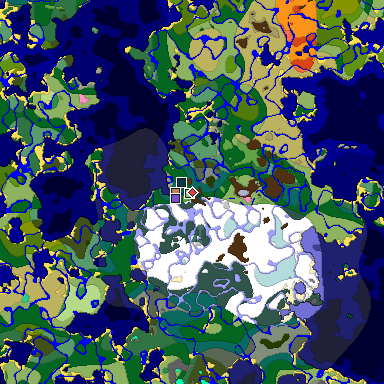 Predicted biome map of Java 1.20 seed -2801446620802851286 around estimated spawn