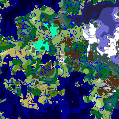 Predicted biome map of Java 1.20 seed -4436883461638839228 around estimated spawn