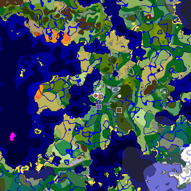 Predicted biome map of Java 1.20 seed 2889726955052081914 around estimated spawn