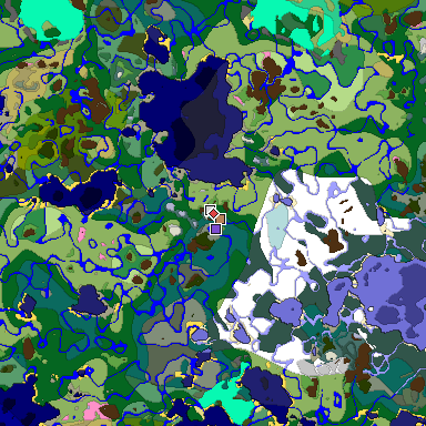 Predicted biome map of Java 1.20 seed 2644166753033482250 around estimated spawn