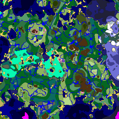 Predicted biome map of Java 1.20 seed -202914052608753976 around estimated spawn