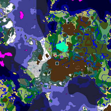 Predicted biome map of Java 1.20 seed 4970291503335084424 around estimated spawn