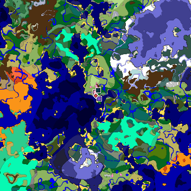 Predicted biome map of Java 1.20 seed -5028397791569458271 around estimated spawn