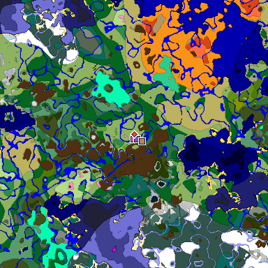 Predicted biome map of Java 1.20 seed -2322646677596273946 around estimated spawn