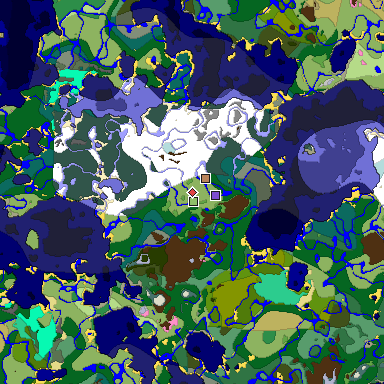 Predicted biome map of Java 1.20 seed -7400509657541473436 around estimated spawn