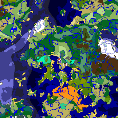 Predicted biome map of Java 1.20 seed 6140626089182222047 around estimated spawn