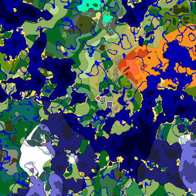 Predicted biome map of Java 1.20 seed -4560699339965598451 around estimated spawn