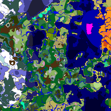 Predicted biome map of Java 1.20 seed 7029674810146875158 around estimated spawn