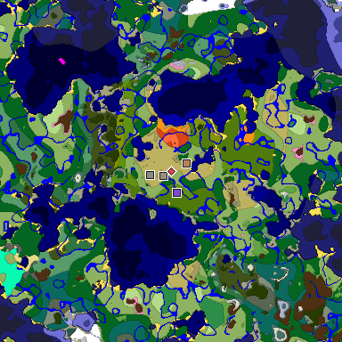 Predicted biome map of Java 1.20 seed 1586667841454616449 around estimated spawn