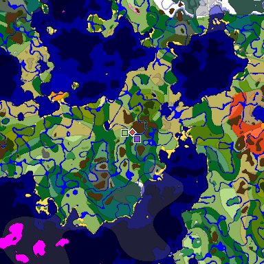 Predicted biome map of Java 1.20 seed -7423415467875245380 around estimated spawn