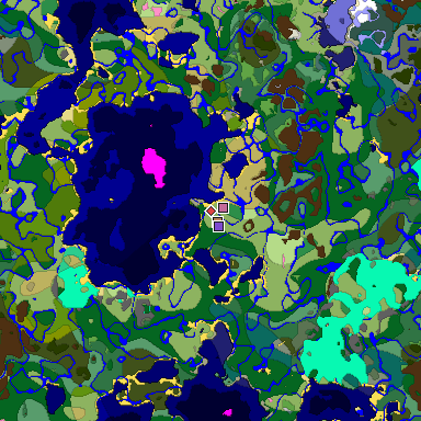 Predicted biome map of Java 1.20 seed 1174410807659723704 around estimated spawn