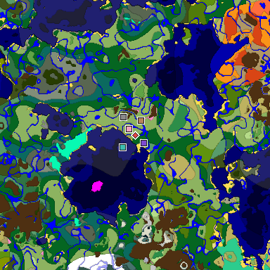 Predicted biome map of Java 1.20 seed -2393252484296070027 around estimated spawn
